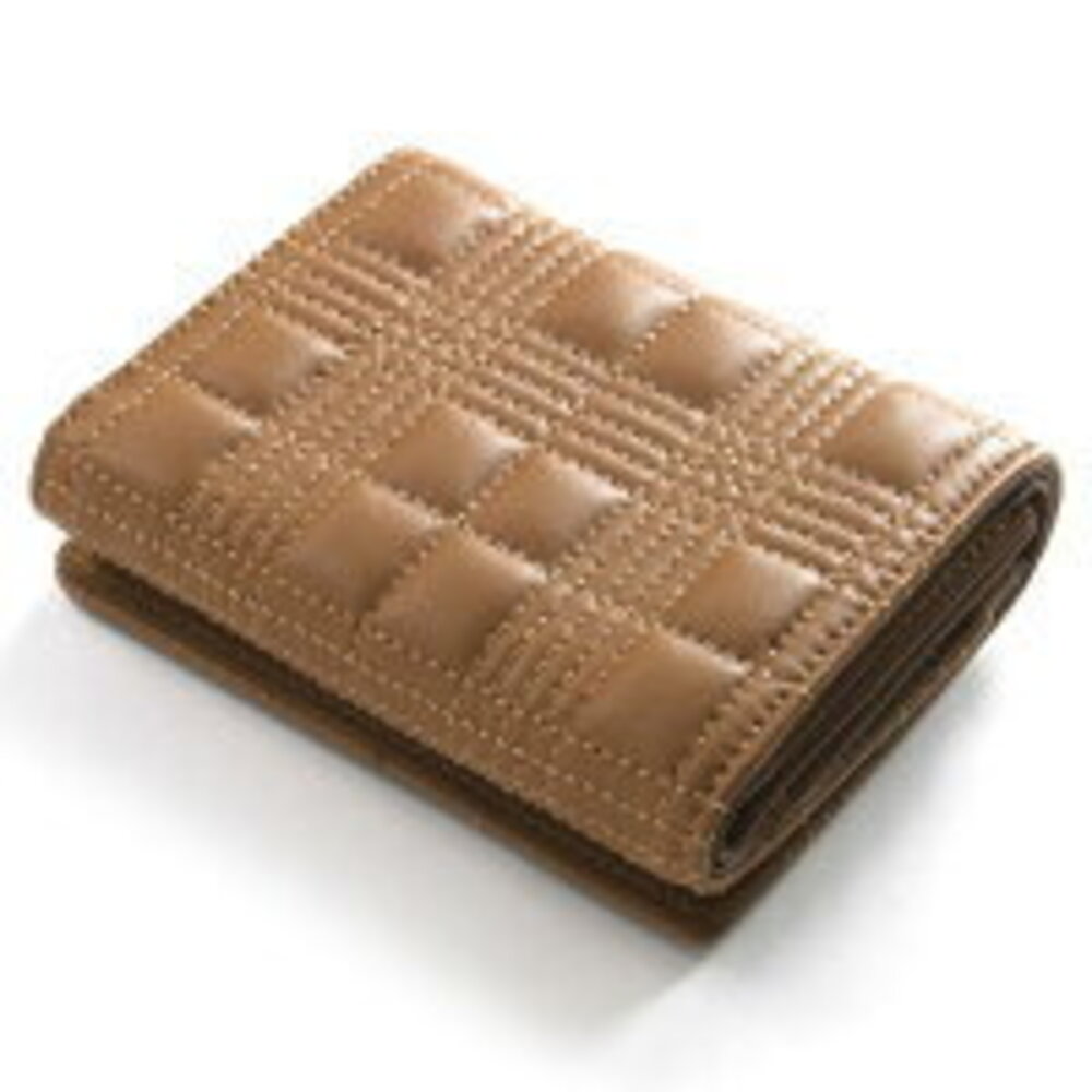 Burberry Wallet Check Compact Camel Brown Lola Beige Trifold Quilted - Picture 5 of 5